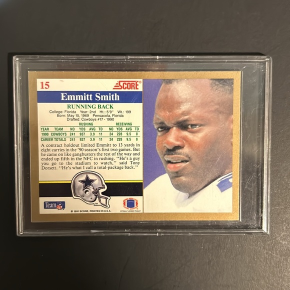 🏈 Emmitt Smith 1991 Score NFL Card 15. Mint Condition - Picture 2 of 4